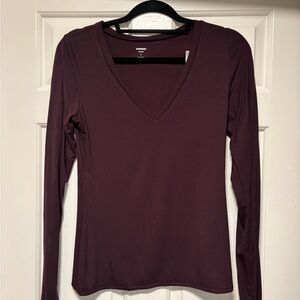 Express Women's Long Sleeve V-Neck Top - Dark Purple - Brand New